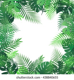 Summer tropical background with palm leaves. Exotic  wallpaper, card, poster, placard. 