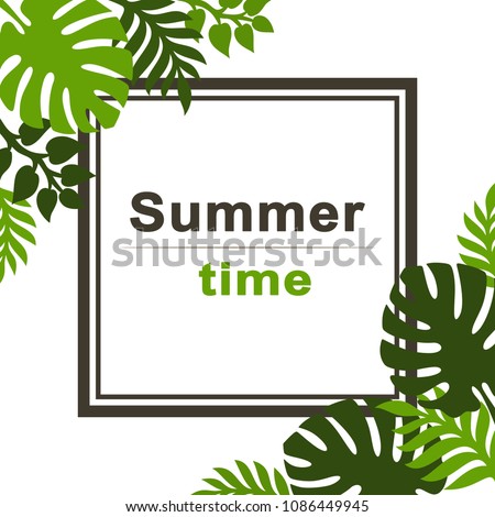 Summer tropical background with palm leaves. Place for text. Theme of plants. Vector floral background.