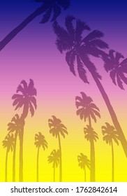 Sommer tropischer Hintergrund mit Palmen und Sonnenuntergang, Vektorgrafik.