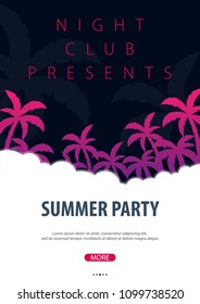 Summer Tropical background with palms. Summer placard poster flyer invitation card. Summer time. Vector Illustration
