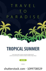 Summer Tropical background with palms. Summer placard poster flyer invitation card. Summer time. Vector Illustration