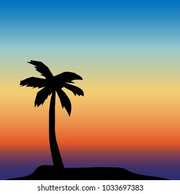 Summer tropical background with palms, sky and sunset. Summer placard poster flyer invitation card. Summertime.