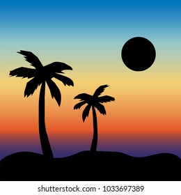 Summer tropical background with palms, sky and sunset. Summer placard poster flyer invitation card. Summertime.