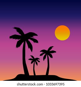 Summer tropical background with palms, sky and sunset. Summer placard poster flyer invitation card. Summertime.