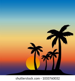 Summer tropical background with palms, sky and sunset. Summer placard poster flyer invitation card. Summertime.