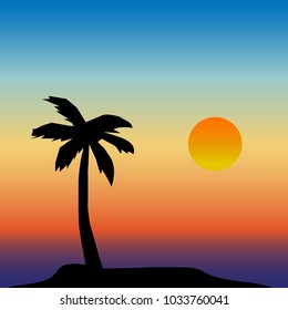Summer tropical background with palms, sky and sunset. Summer placard poster flyer invitation card. Summertime.