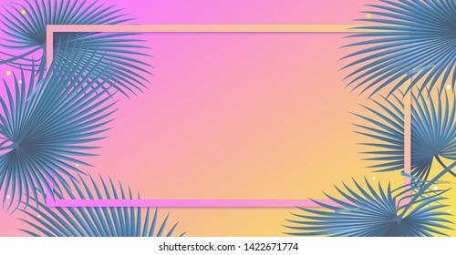 Summer tropical background with palms, sky and sunset. Golden beach banner. Illustration for placard, poster, flyer, invitation card. Summertime. 