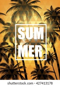 Summer tropical background with palms, sky and sea.  placard, poster, flyer, invitation, card.