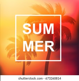 Summer tropical background with palms, sky and sunset
