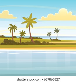 Summer tropical background with palms, sky and sunset. beach landscape