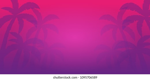 Summer tropical background with palms and sunset. Summer placard poster flyer invitation card. Summer time. Vector Illustration