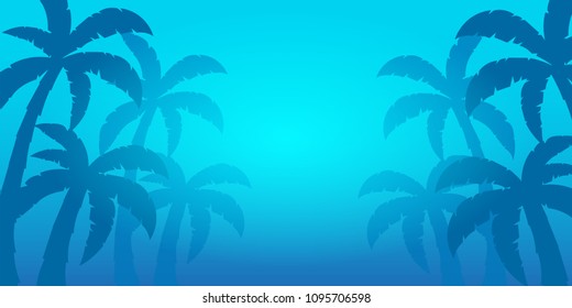 Summer tropical background with palms and sunset. Summer placard poster flyer invitation card. Summer time. Vector Illustration