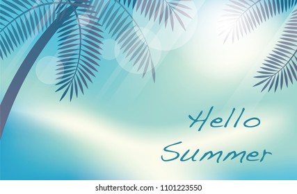 Summer tropical background with palms and text space, vector illustration.