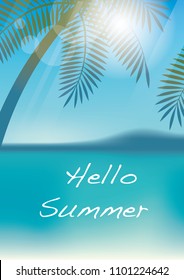 Summer tropical background with palms and text space, vector illustration.