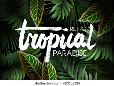 Summer Tropical Background  for Party or Wedding Invitation, Flyer or Travel Advertising. Exotic Plants, Leaves ans Branches.