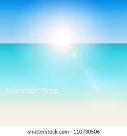 Fondo tropical de verano con sol vectorial y océano.