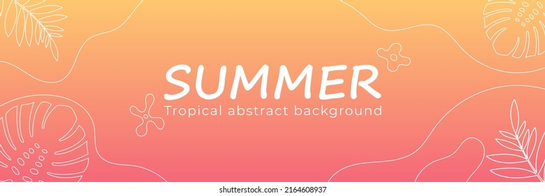 Summer tropical background with white line leaf. Minimalistic abstract background. Vector illustration