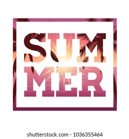 Summer tropical backgrounds with palms, sky and sunset. poster flyer invitation card. Summertime.