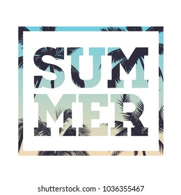 Summer tropical backgrounds with palms, sky and sunset. poster flyer invitation card. Summertime.