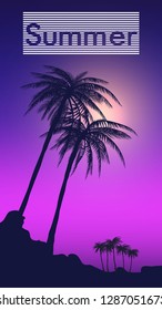 Summer tropical backgrounds with palms, sky and sunset.