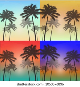 Summer tropical backgrounds set with palms, sky and sunset
