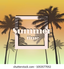 Summer tropical backgrounds set with palms, sky and sunset