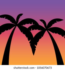 Summer tropical backgrounds set with palms, sky and sunset. 