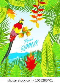 Summer tropical backgrounds set with palms, sky and sunset. Summer placard poster flyer invitation card. Summertime