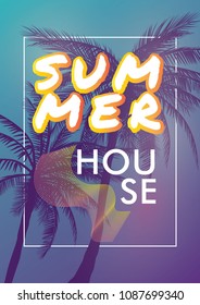 Summer tropical backgrounds set with palms, sky and sunset. Summer placard poster flyer invitation card. Summertime.