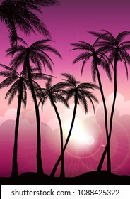 Summer tropical backgrounds set with palms, sky and sunset. Summer placard poster flyer invitation card. Summertime.