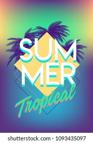 Summer tropical backgrounds set with palms, sky and sunset. Summer placard poster flyer invitation card. Summertime.