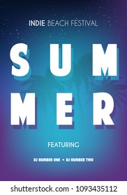 Summer tropical backgrounds set with palms, sky and sunset. Summer placard poster flyer invitation card. Summertime.