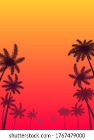 Los fondos tropicales de verano están rodeados de palmeras, cielo y puesta de sol