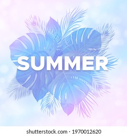 Summer tropical banner with palm leaves. Exotic botanical design with jungle plants for invitation, banner, poster. Vector illustration