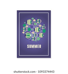 Summer tropical banner template, trendy seasonal blue background for poster, flayer, postcard, cover, brochure, prints, invitation vector Illustration