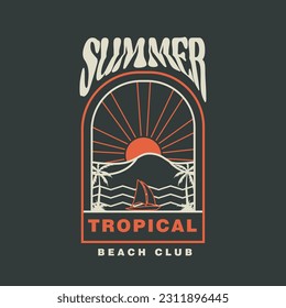 Summer tropical beach club typography minimal line drawn vector design