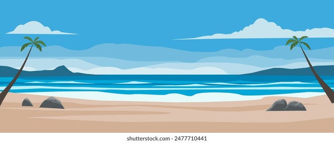 summer tropical beach scene illustration