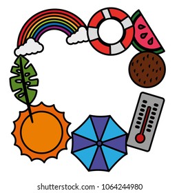 summer tropical beach umbrella sun coconut rainbow watermelon