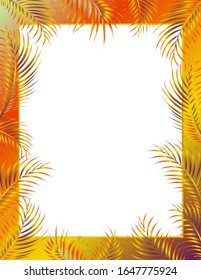 Summer tropical border for cards, posters or flyers with exotic palm leaves. Colorful tropical frame isolated on white. Eps 10 , editable vector illustration.