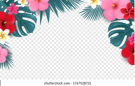 Summer Tropical Border with Transparent Background, Gradient Mesh, Vector Illustration