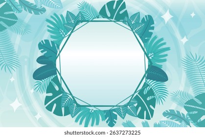 Summer tropical botanical background frame material of leaves and water ripples
