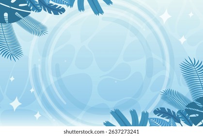 Summer tropical botanical background frame material of leaves and water ripples