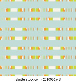 Summer tropical broken stripe seamless pattern. Bright retro geo line for digital scrapbook paper and repeat kid design. Fun masculine shirt textile swatch in vector.