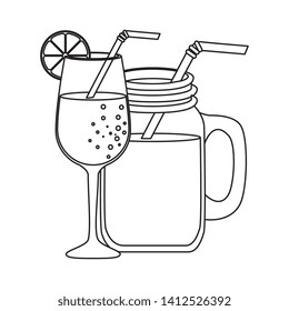 summer tropical cocktails with citrus fruit and straw