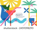 Summer tropical cocktails vector geometric illustration. Abstract color block flat background. Banner, party poster, flyer, bar alcohol list menu design