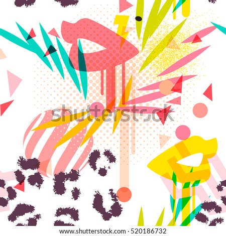 Summer tropical colors girly seamless pattern with paint dripping lips