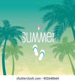 Summer tropical concept, tropical paradise with palm leaves
