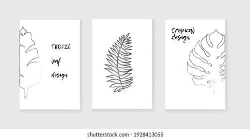 Summer tropical covers backgrounds set with leaf. Vector set floral background, Nature background, banner, cover, templates, posters.