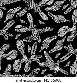 Summer tropical decorative pattern with leaves. Hand draws in ink. Retro botanical illustration, vintage. Background for title, image for blog, decoration. Design for wallpaper, textiles