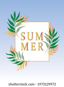Summer tropical design for banner or flyer with exotic palm leaves on a blue background.
Summer print design. Perfect for posters, wall art, tote bag or t-shirt print, sticker, mobile case